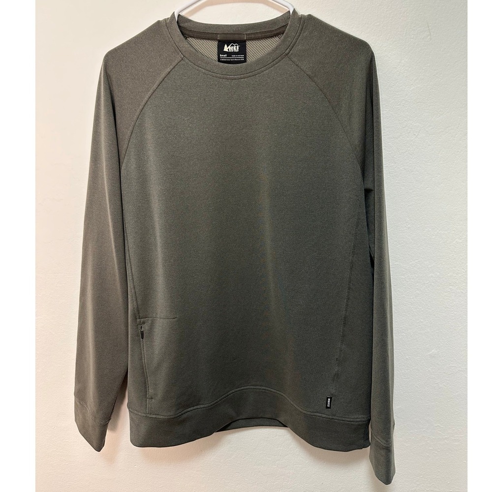 REI Co Op Men Small Gray Crewneck Long Sleeve Sweatshirt Pullover Pocket - Picture 2 of 8